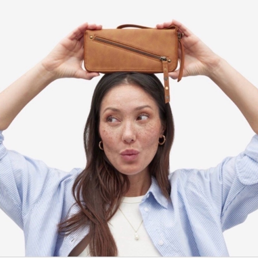 Free People Distressed Vegan Leather Brown Wallet Clutch NWT